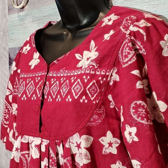 Desert Jems Maroon & White Hawaiian Print Floral Duster Sz S 823 - Picture 4 of 7